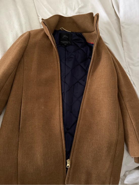 J. Crew Jackets & Blazers - J. Crew Camel/Brown Wool Zip Coat with Quilted Navy Lining